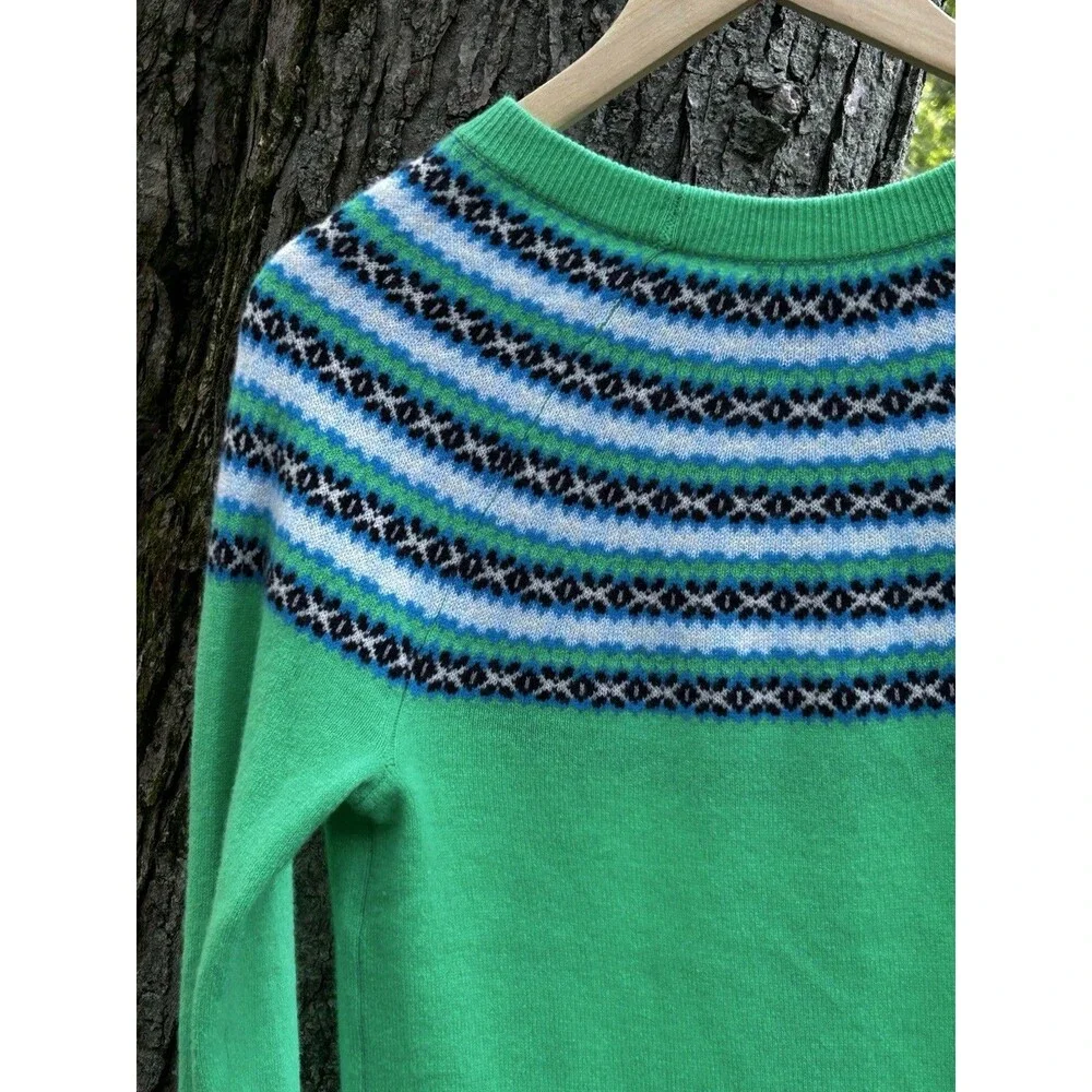 J.Crew Fair Isle 100% Cashmere Sweater Size Small Crewneck Green Preppy Classic